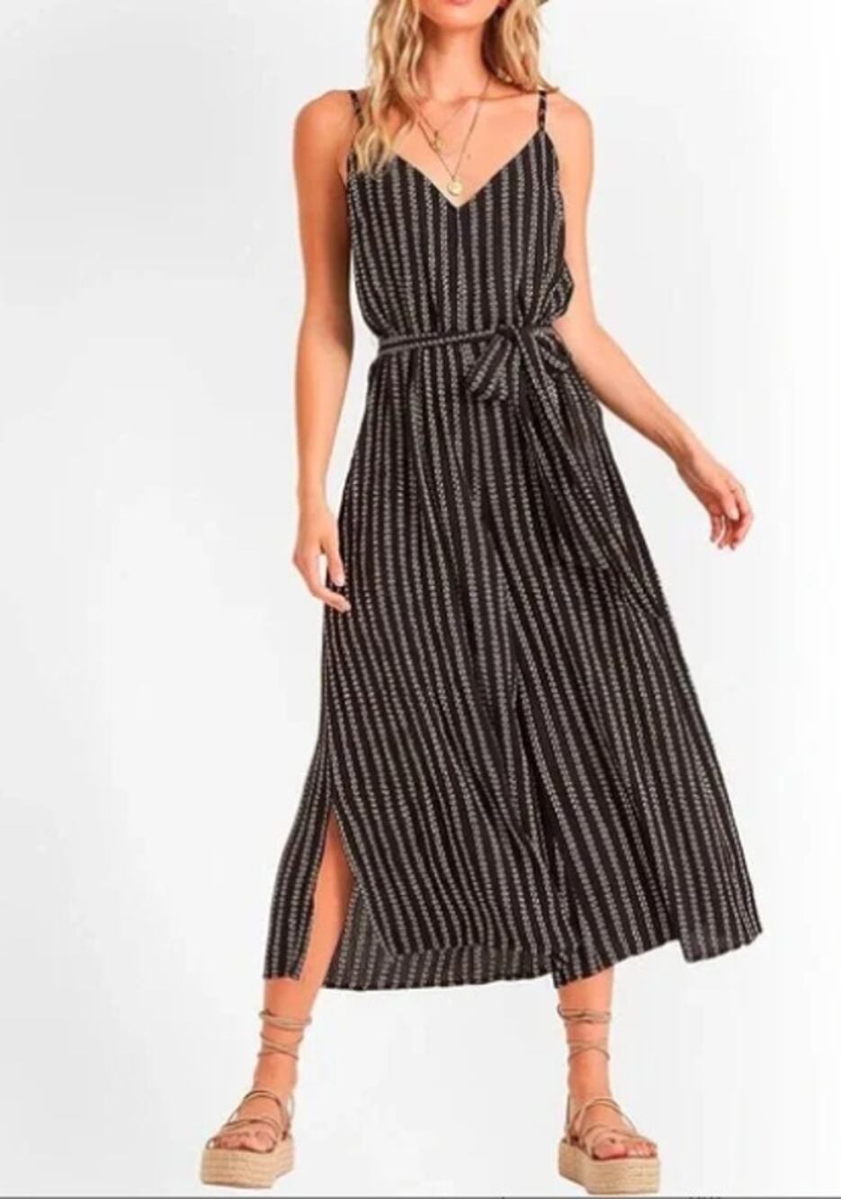 Billabong Shake It Again Midi Wide Leg Jumpsuit XS Black Gold NWT Boho Belt
